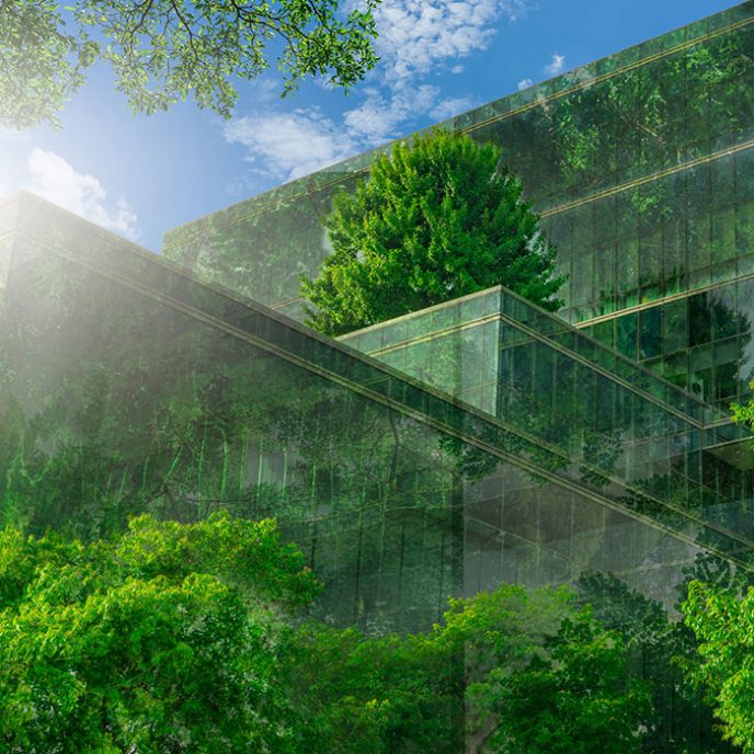 Eco-friendly building with vertical garden