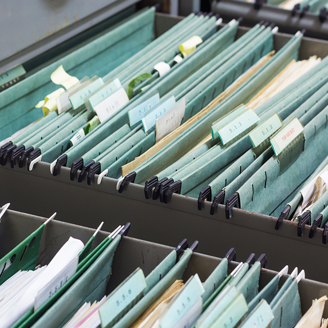 File folders in a filing cabinet
