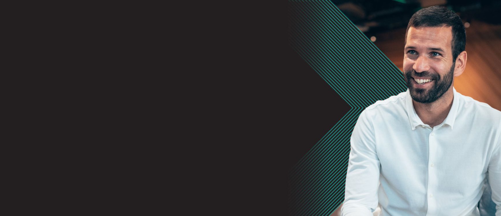HR Admin banner - smiling man in a white shirt
