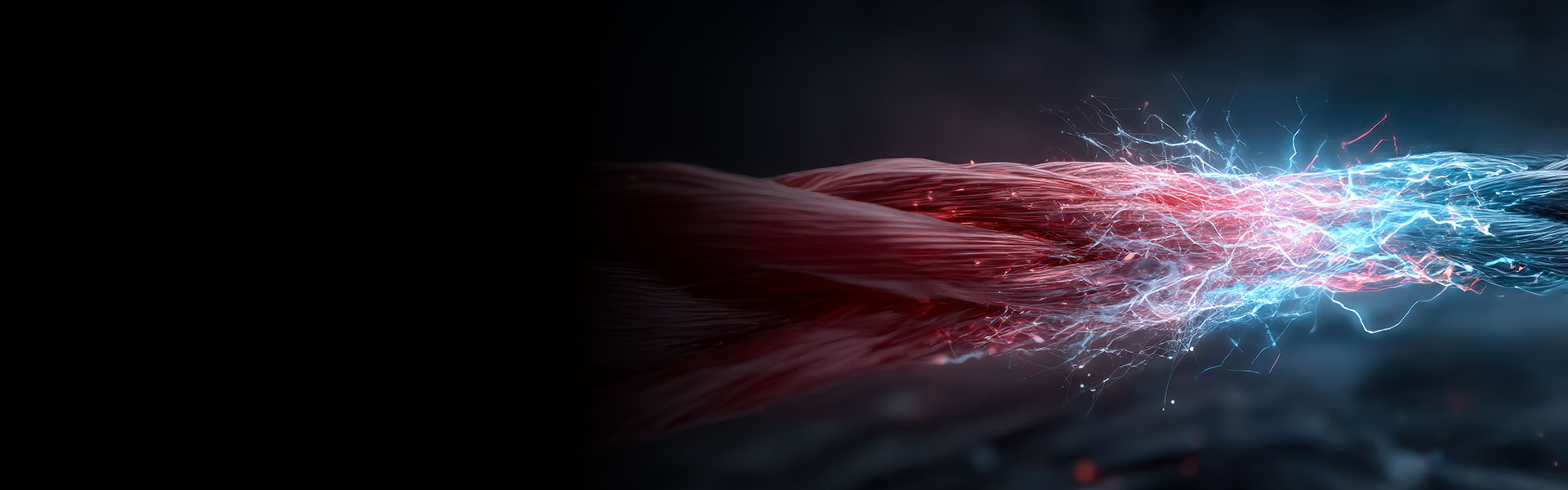a joined blue and red rope under pressure being pulled