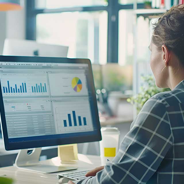 Woman sat at the desk looking at the Data Driven Decisions: Navigating Modern Business - Analyzing Success: Metrics That Matter