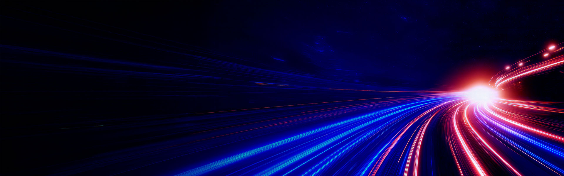multiple abstract light lines converging into one on a black background