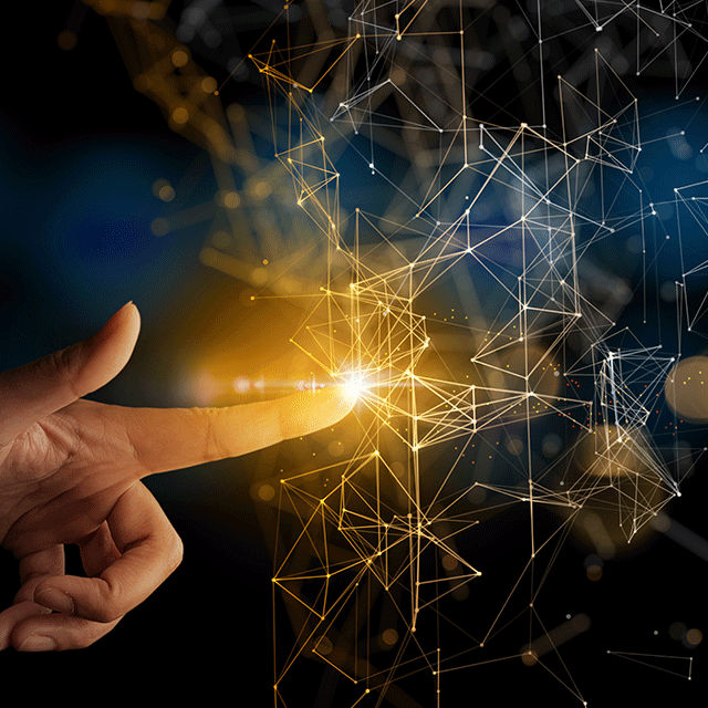 Woman hand touching Digital transformation conceptual for next generation technology era
