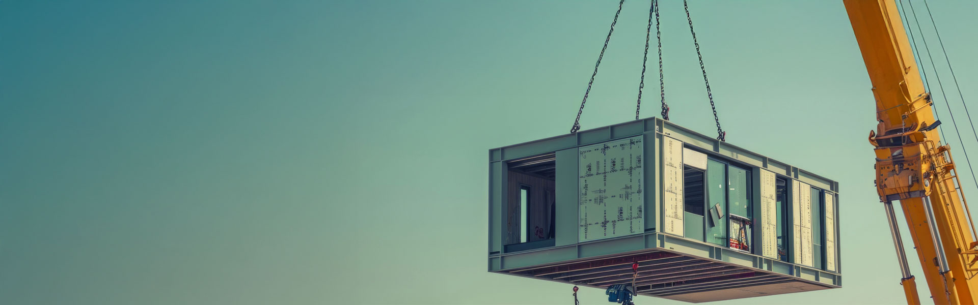 A modular building being lifted into place.