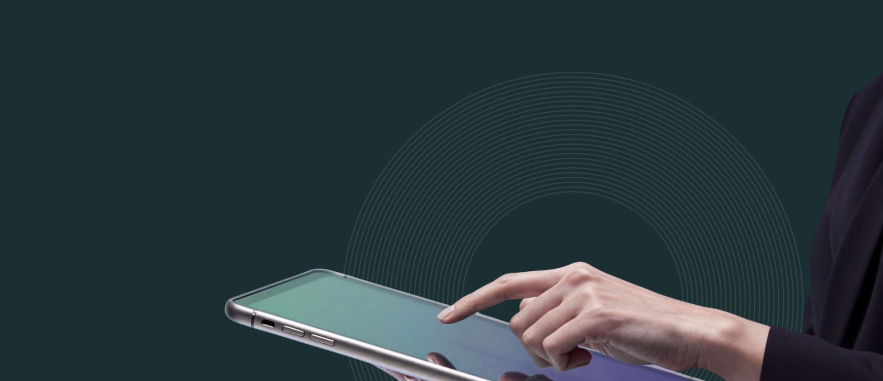 a hand using NHS self service tools on a mobile tablet